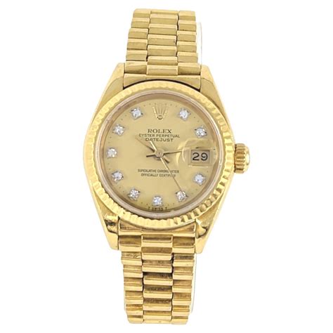 Ladies Rolex 18k Presidential Bracelet Watch Solid Gold Diamond Dial ...