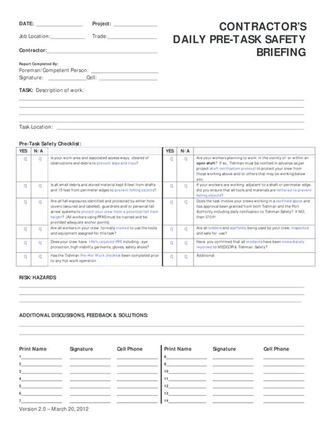 Contractors Daily Pre-Task Safety Briefing Form - Fill Online ...