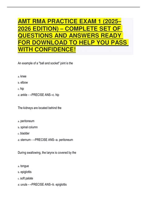 AMT RMA PRACTICE EXAM 1 ( EDITION) – COMPLETE SET OF QUESTIONS AND ...