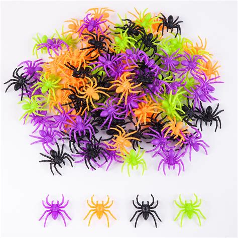 120 Pieces Realistic Halloween Plastic Spiders 4 Colors Small Spider ...