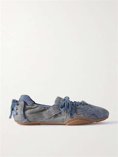 ACNE STUDIOS Bilaria paneled logo-print denim ballet flats | NET-A-PORTER