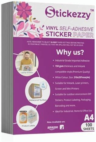 Stickezzy A4 size Vinyl Sticker Paper for inktank printers- (290x210 mm ...