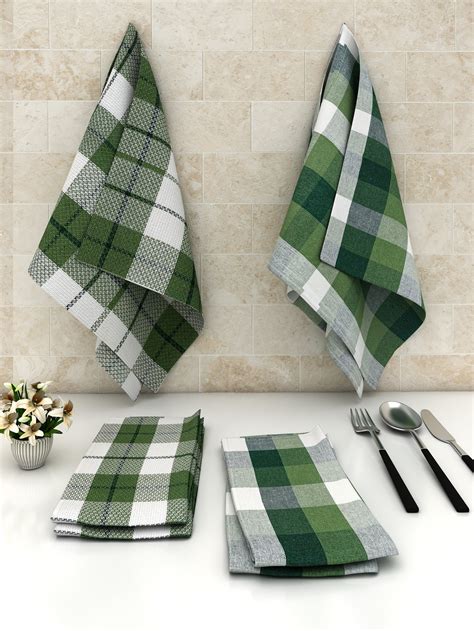 Athom Living Green Big Checks Cotton Multipurpose Kitchen Towel/Cleani