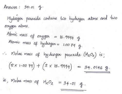 [Solved] Calculate the molar mass of hydrogen peroxide (i.e. H202 ...