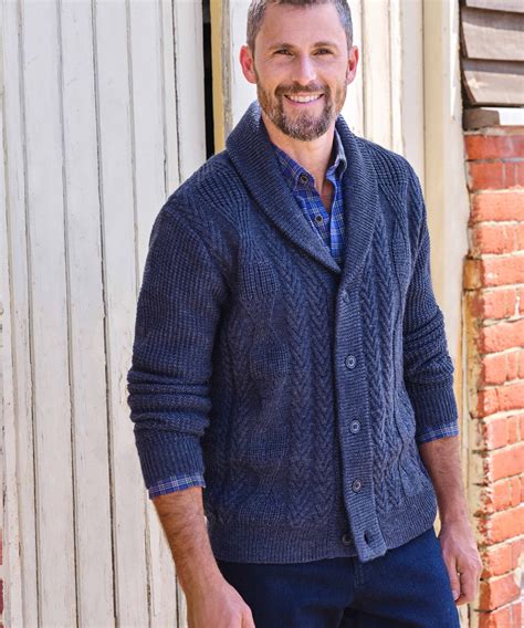 Wool Cable Shawl Collar Cardigan | Moshulu