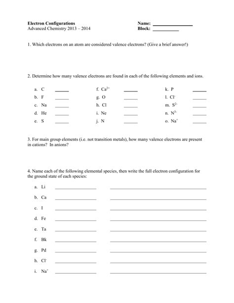 Image result for Electron Configuration Worksheet Answer Key