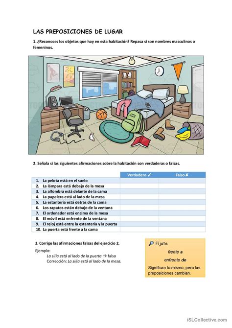 Preposiciones de lugar: Español ELE hojas de trabajo pdf & doc