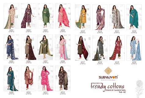 Trendy Cotton Vol 62 Suryajyoti Pant Style Suits Wholesale Rate – Kavya ...