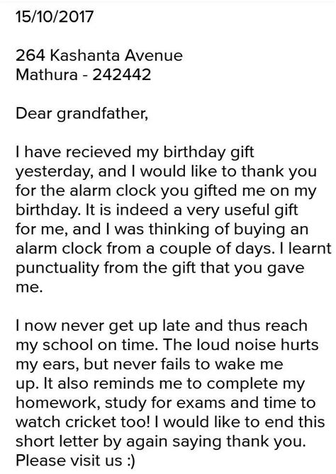 Write a letter to your grandfather/grandmother thanking him/her for the ...