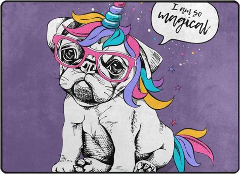 SKYSONIC Lightweight Soft Area Rugs Dog Unicorn On Purple Floor Mat for ...
