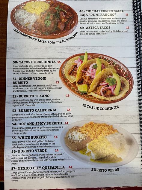 Menu at Sabor a Mexico restaurant, Fairburn