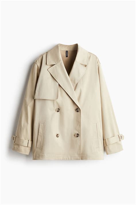 Women's Beige Short Twill Trench Coat | H&M CA
