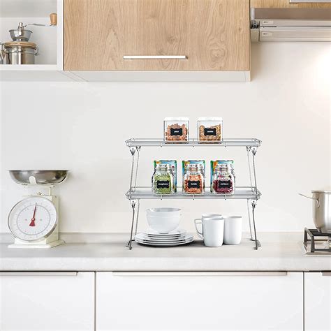 Buy HapiRm Cabinet Shelf Organizers, 2 Pack Stackable Shelves with 2 x ...