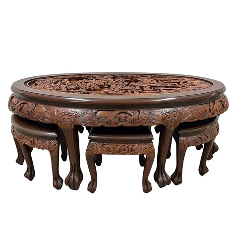 Mid-20th Century Chinese Massive Oval Carved Coffee Table With 6 ...