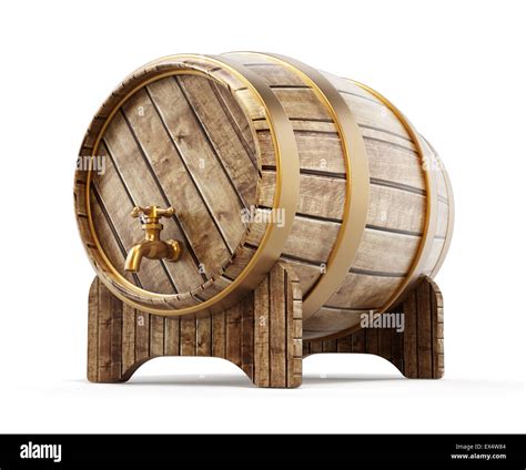 Wooden barrel with tap isolated on white background Stock Photo - Alamy