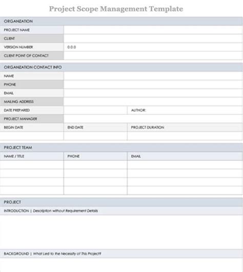 Image result for Project Scope Plan Template