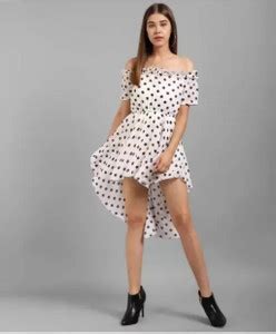Whitewhale Women High Low White, Black Above Knee/Mid Thigh Length ...
