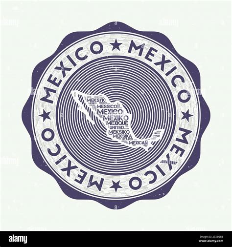 Mexico seal. Country round logo with shape of Mexico and country name ...