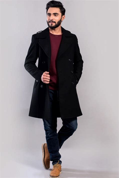 Black Double Breasted Long Coat