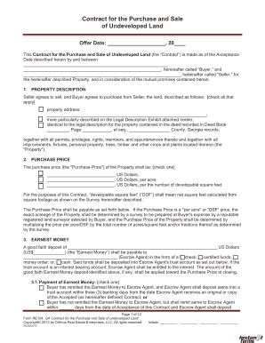 Contract for the Purchase and Sale of Undeveloped Land - Blank Fillable ...