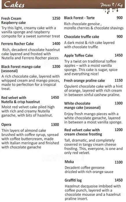 Menu at Chocolate Blues, Mumbai