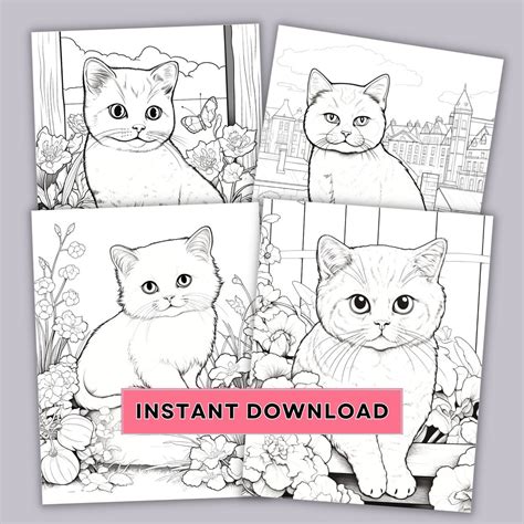 Cat Coloring Book Printable Pdf File Adorable Cats Coloring Pages for ...