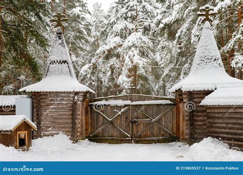 Towers and Gates on the Background of Pines Stock Image - Image of ...
