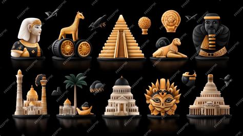 A series of clipart graphics portraying scenes from world history spanning ancient civilizations ...