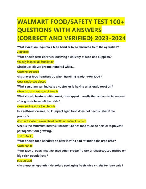 WALMART FOOD/SAFETY TEST 100+ QUESTIONS WITH ANSWERS {CORRECT AND ...