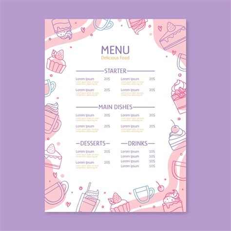 Шаблон меню сладкой еды | Бесплатный вектор