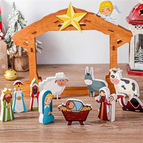 Buy 12 Pcs Jesus Nativity Scene Kids Nativity Wooden Set Nativity Sets ...