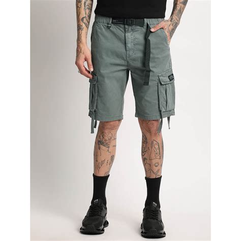 Buy THE BEAR HOUSE Men Green Solid Regular Fit Cotton Cargo Shorts Online