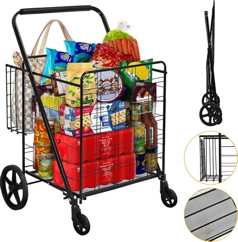 Amazon.com: DWVO Folding Shopping Cart with Wheels, Rolling Foldable ...