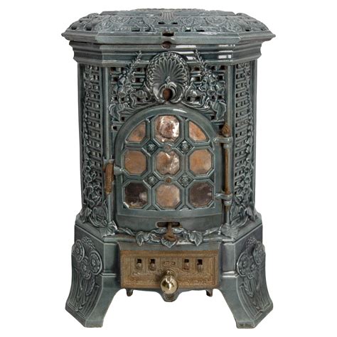 French Small Art Deco Blue Enamelled Cast Iron Wood/Coal Stove For Sale ...
