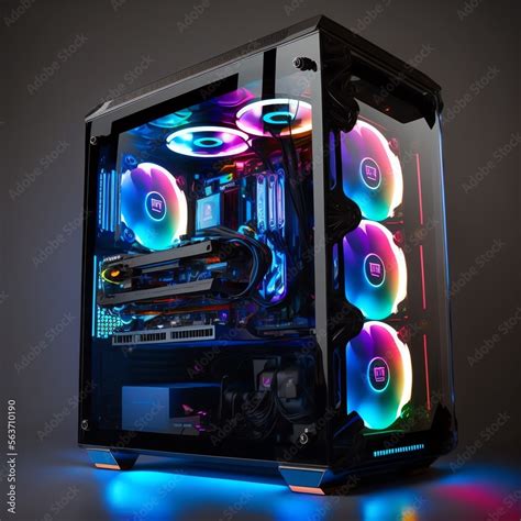 Gaming case RGB LED lights. Computer case. PC case. Generative AI ...