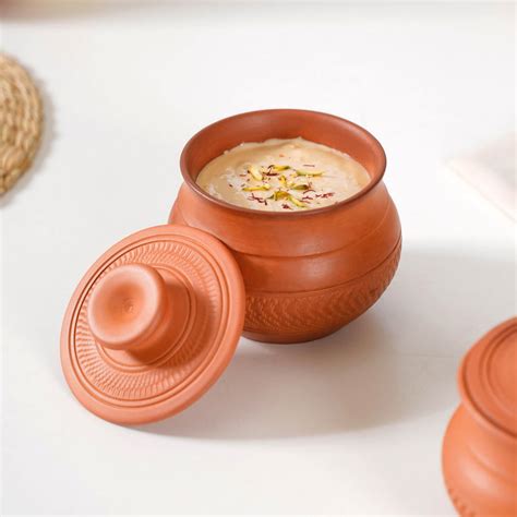 Earthen Clay Pot With Lid Set Of 2 650ml Online - Premium Serving Bowl ...