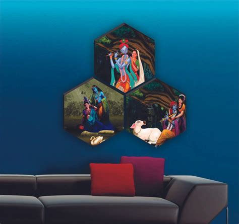 saf Set of 3 Hexagon Radha Krishna couple UV Textured Painting Pack of ...