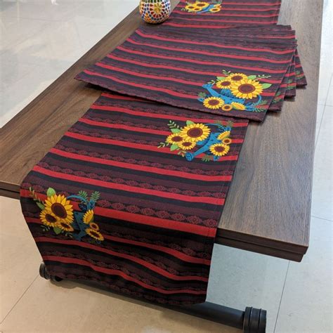 Buy Printed Sambalpuri Ikat Sunflower Splendour Table Runner & Mat Set ...