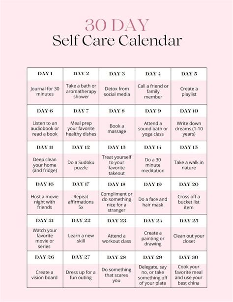 30 Day Self Care Calendar - Etsy