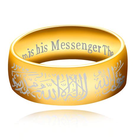 Buy Muslim Mohammad Arabic Letter Shahada Rings Gold Color Stainless ...