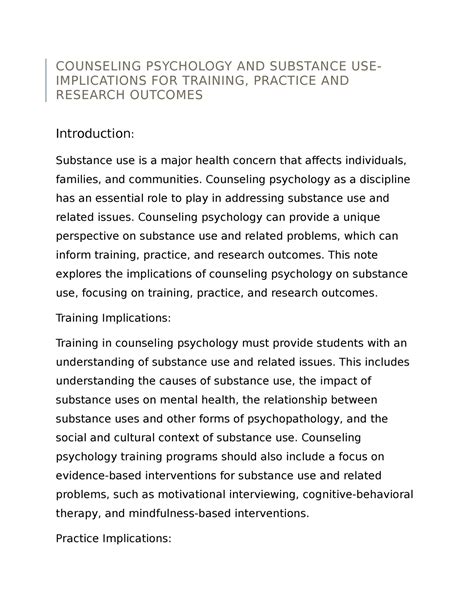 Counseling Psychology AND Substance USE- Implications FOR Training ...