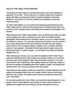 Image result for Table Topics Toastmaster Role