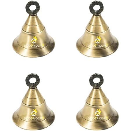 UAPAN Brass Bell Decorative Pooja Room Bells with J Hook (Silver Gold_2 ...