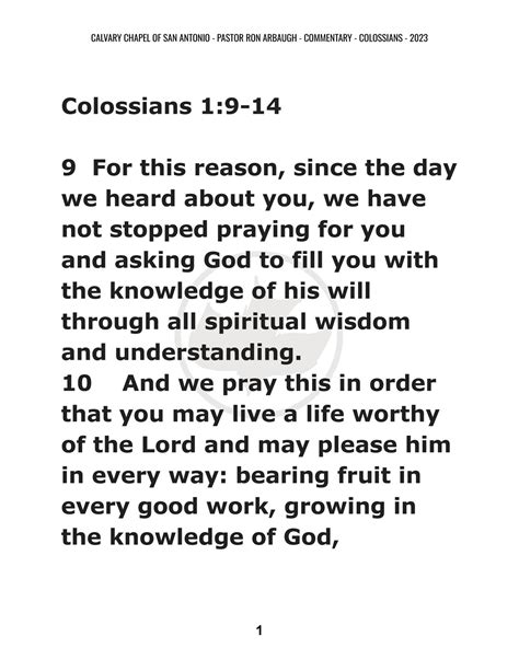 Calvary Chapel of San Antonio - Colossians 1_9-14 - Page 1 - Created ...