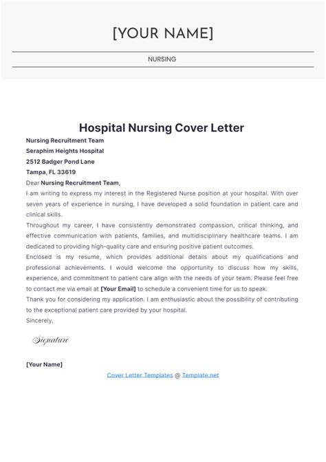 Free Hospital Nursing Cover Letter Template to Edit Online