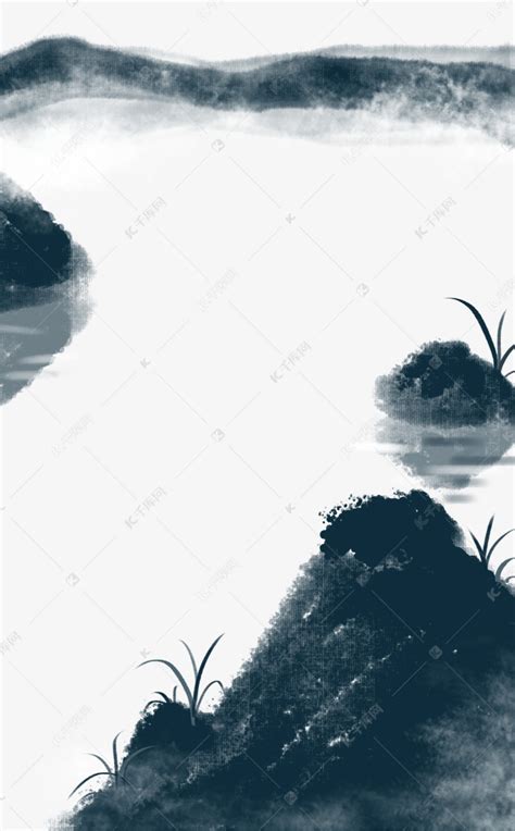 中国风水墨石头水面背景素材图片免费下载-千库网