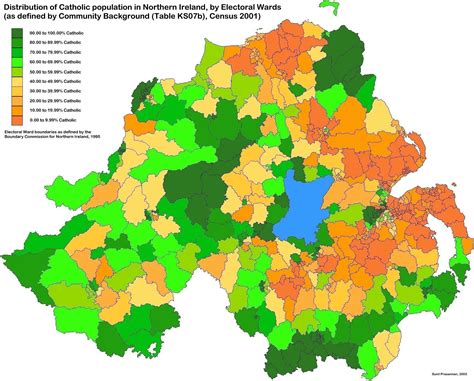 CAIN: Maps: Distribution of Catholics at Ward Level, Maps for Greater Belfast and Northern ...