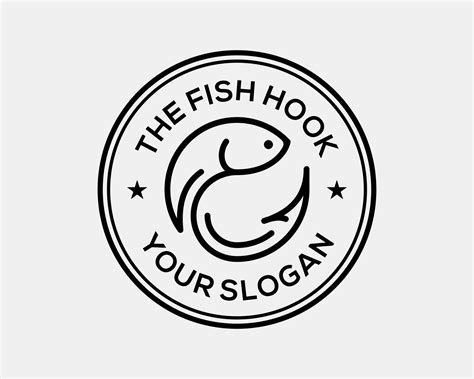 Fish Hook Fishing Catch Bait Fisherman Line Art Minimalist Vintage Stamp Seal Vector Logo Design ...