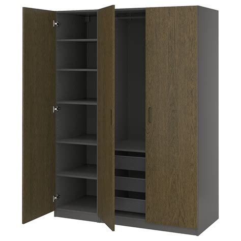 PAX / TONSTAD wardrobe combination, dark grey/brown stained oak veneer ...