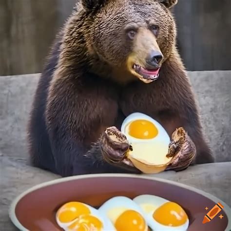 Bear eating eggs with cheese